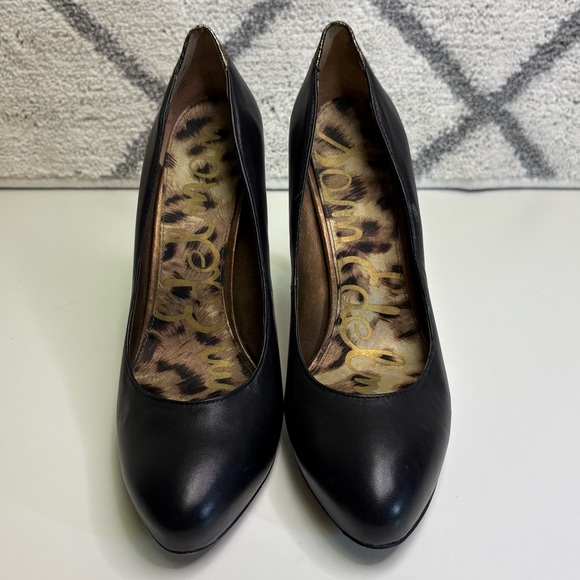 Sam Edelman Women’s 9.5 Black/Gold Heels Platform Leather Pumps Stiletto 4” Heel - Picture 2 of 10